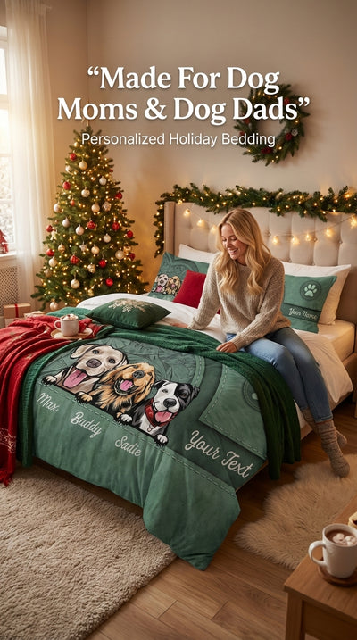 Dog Personalized Bedding Set, Personalized Gift for Dog Lovers, Dog Dad, Dog Mom - BD146PS05