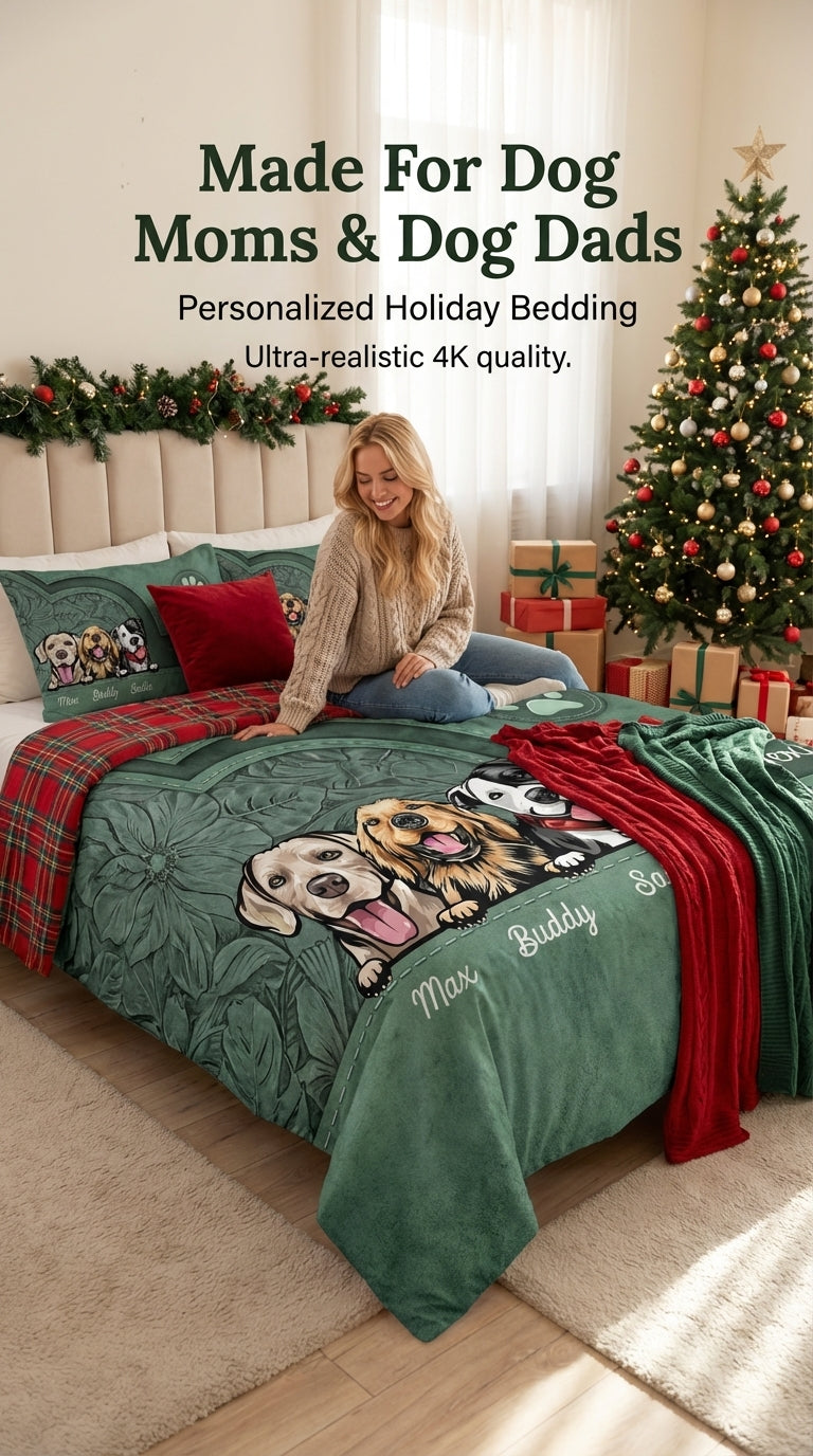 Dog Personalized Bedding Set, Personalized Gift for Dog Lovers, Dog Dad, Dog Mom - BD146PS05