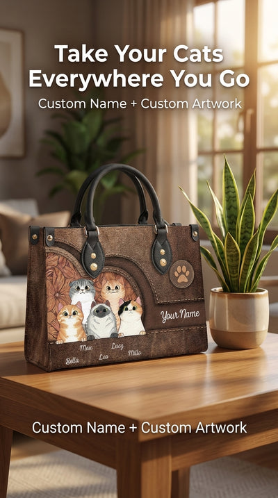 Cat Personalized Leather Handbag, Personalized Gift for Cat Lovers, Cat Mom, Cat Dad - LD031PS04