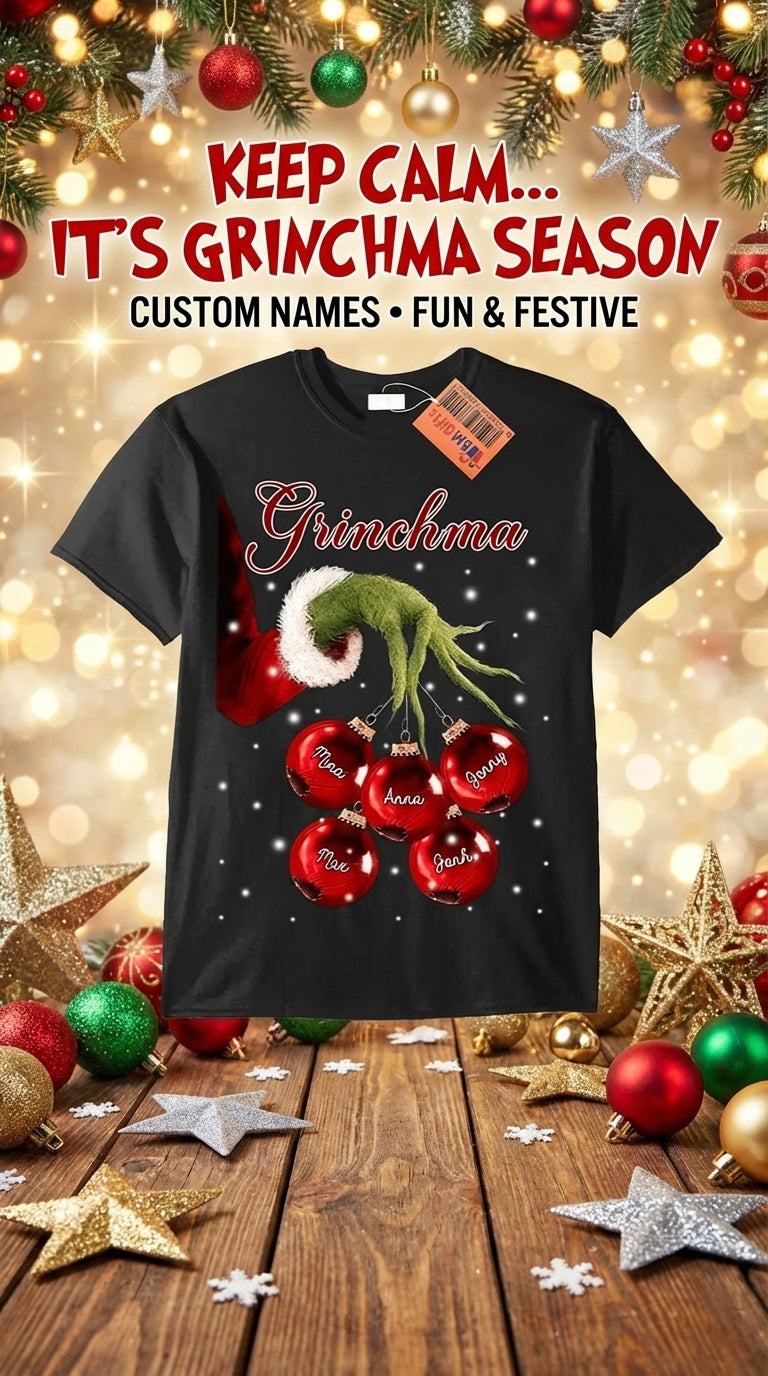 Grandma Christmas Grinch Hand Personalized Shirt, Personalized Gift for Nana, Grandma, Grandmother, Grandparents - TS022PS07re
