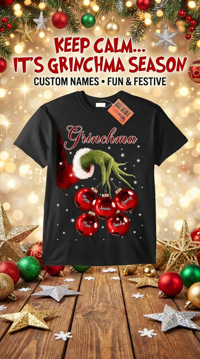 Grandma Christmas Grinch Hand Personalized Shirt, Personalized Gift for Nana, Grandma, Grandmother, Grandparents - TS022PS07re