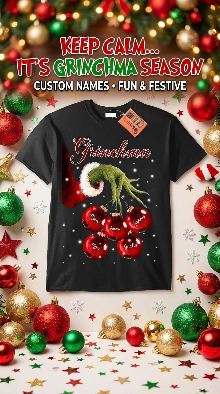Grandma Christmas Grinch Hand Personalized Shirt, Personalized Gift for Nana, Grandma, Grandmother, Grandparents - TS022PS07re