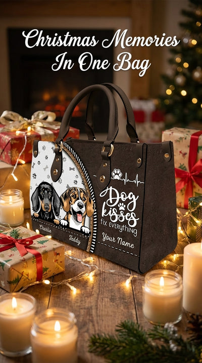 Dog Kisses Fix Everything Dog Personalized Leather Handbag, Gift for Dog Lovers, Dog Dad, Dog Mom - LD108PS02