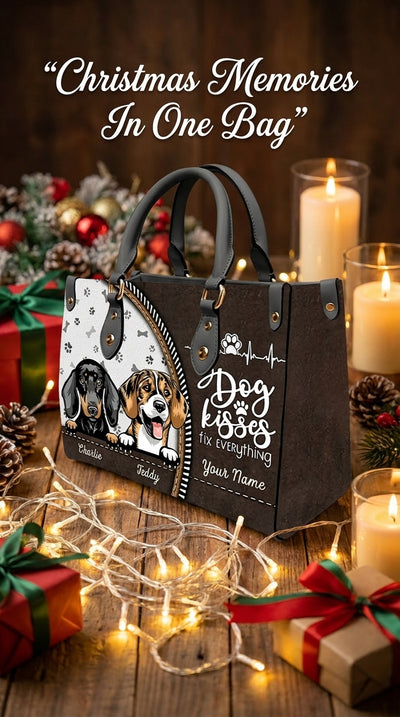 Dog Kisses Fix Everything Dog Personalized Leather Handbag, Gift for Dog Lovers, Dog Dad, Dog Mom - LD108PS02