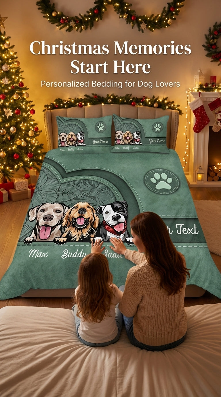 Dog Personalized Bedding Set, Personalized Gift for Dog Lovers, Dog Dad, Dog Mom - BD146PS05