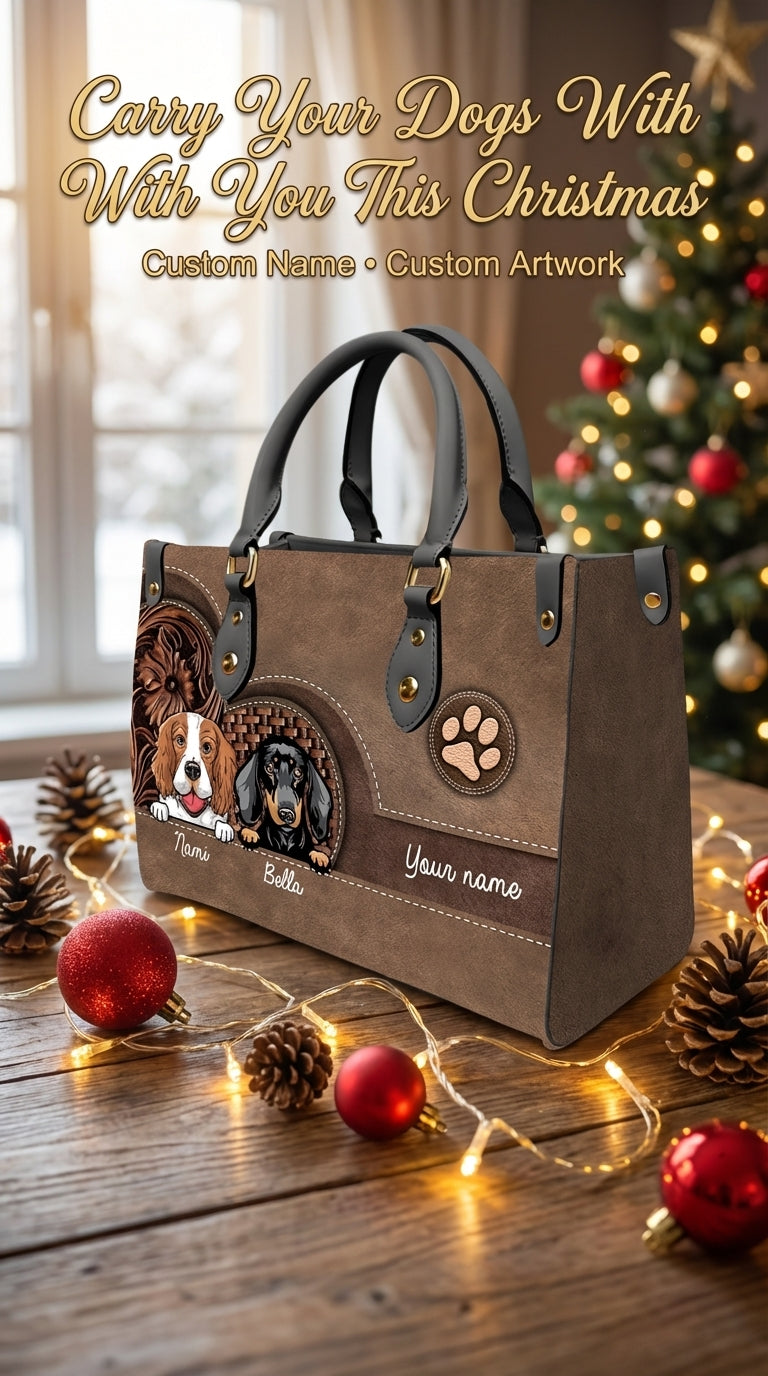 Dog Personalized Leather Handbag, Personalized Gift for Dog Lovers, Dog Dad, Dog Mom - LD047PS03