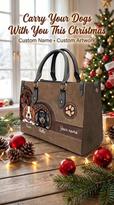 Dog Personalized Leather Handbag, Personalized Gift for Dog Lovers, Dog Dad, Dog Mom - LD047PS03