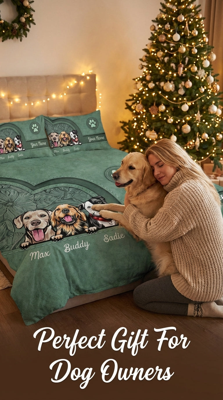 Dog Personalized Bedding Set, Personalized Gift for Dog Lovers, Dog Dad, Dog Mom - BD146PS05