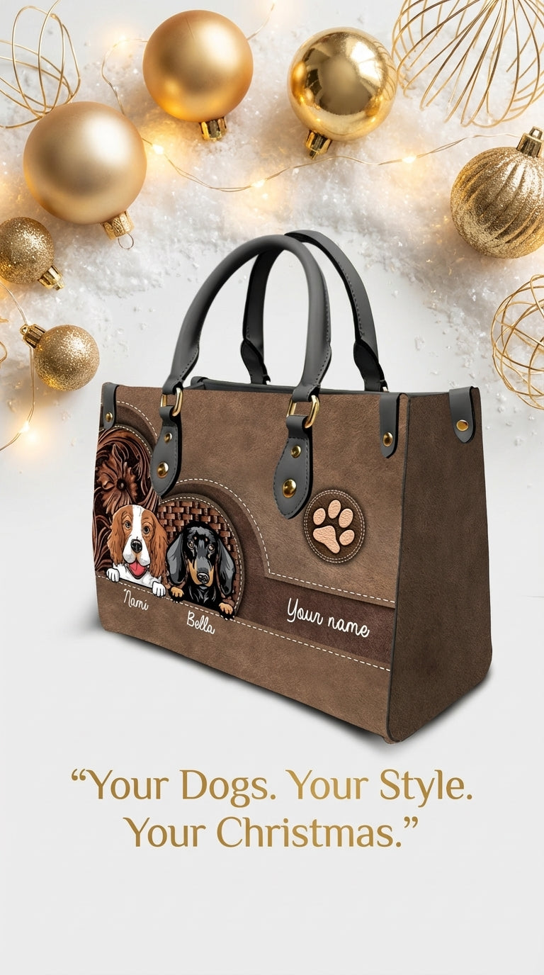 Dog Personalized Leather Handbag, Personalized Gift for Dog Lovers, Dog Dad, Dog Mom - LD047PS03