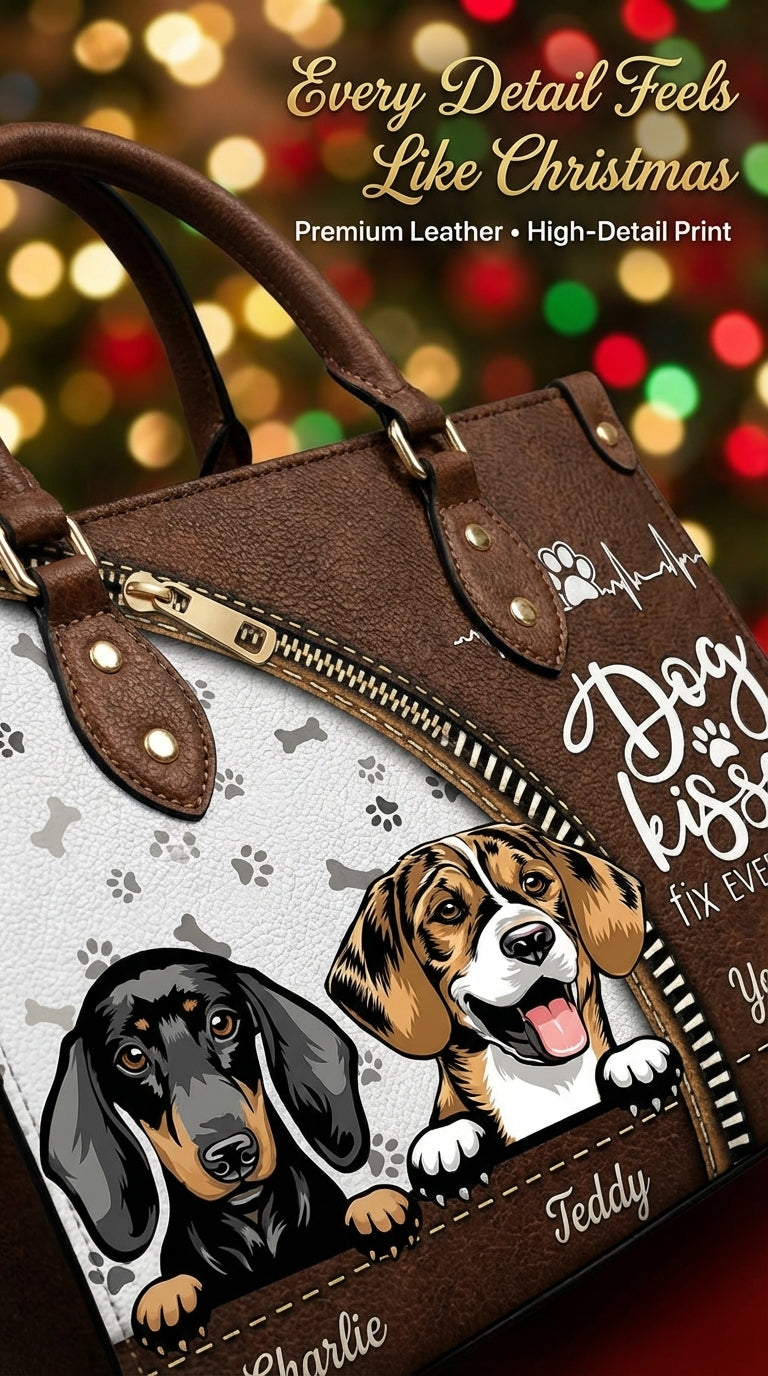 Dog Kisses Fix Everything Dog Personalized Leather Handbag, Gift for Dog Lovers, Dog Dad, Dog Mom - LD108PS02