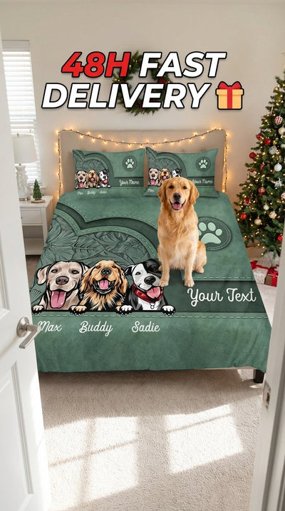 Dog Personalized Bedding Set, Personalized Gift for Dog Lovers, Dog Dad, Dog Mom - BD146PS05