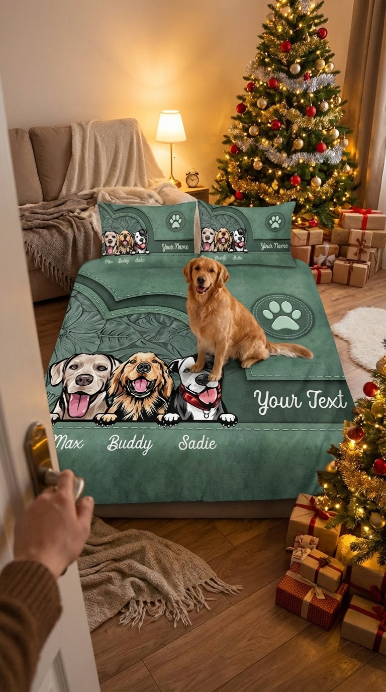 Dog Personalized Bedding Set, Personalized Gift for Dog Lovers, Dog Dad, Dog Mom - BD146PS05re