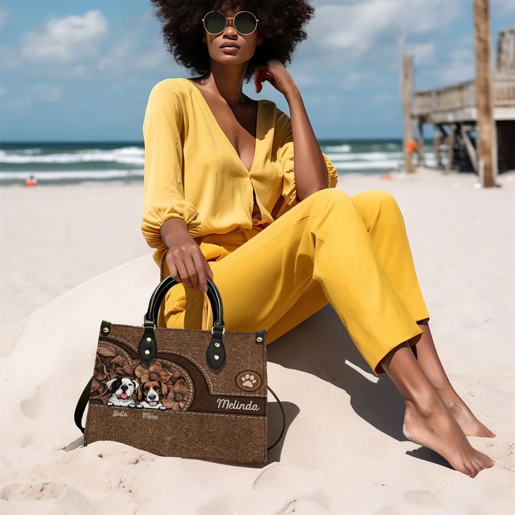 Dog Personalized Leather Handbag, Personalized Gift for Dog Lovers, Dog Dad, Dog Mom - LD047PS03