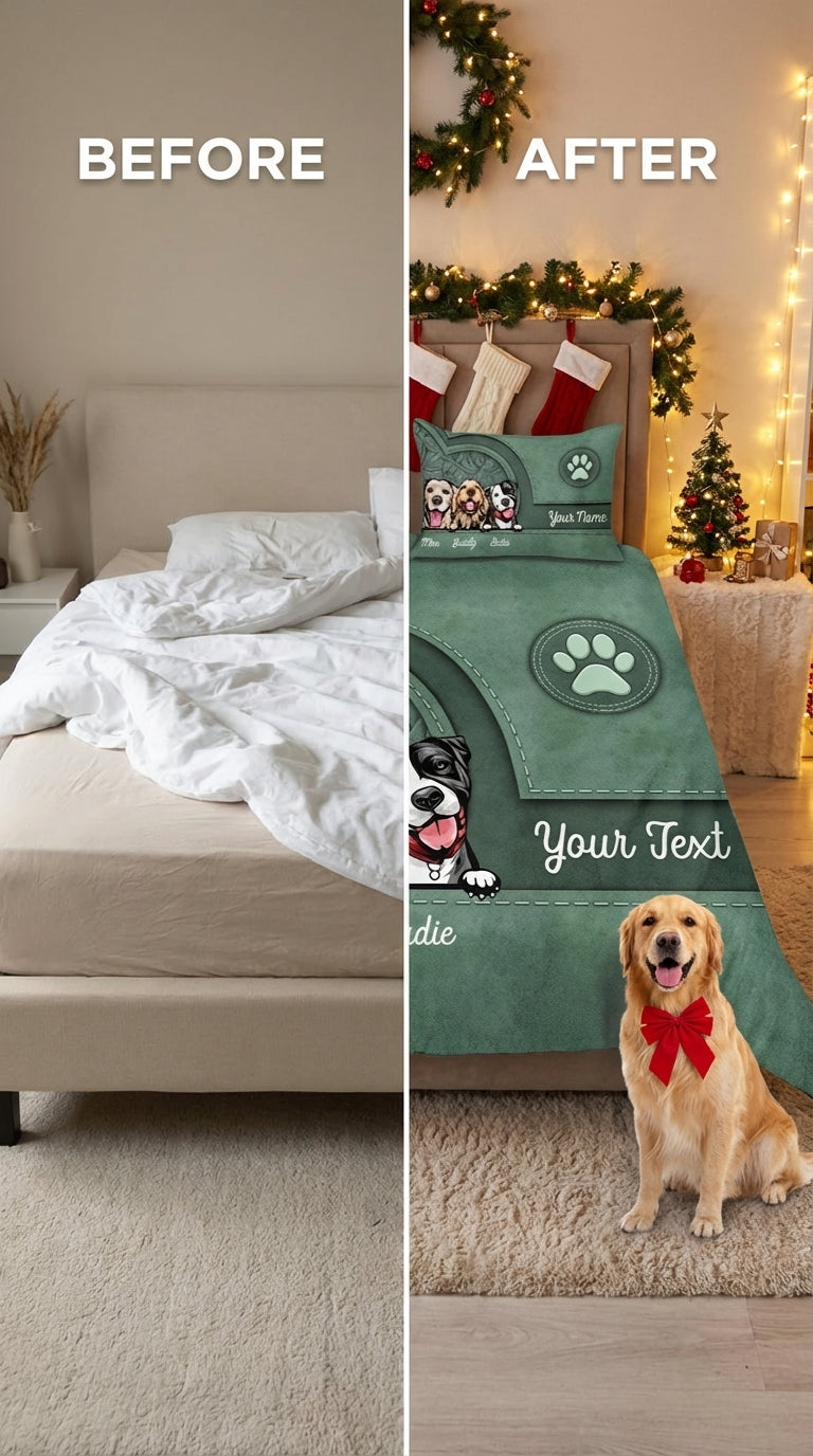 Dog Personalized Bedding Set, Personalized Gift for Dog Lovers, Dog Dad, Dog Mom - BD146PS05