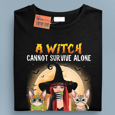 A Witch Cannot Survive Alone She Also Needs Cats Cat Personalized Shirt, Halloween Gift for Cat Lovers, Cat Mom, Cat Dad - TSB01PS02 - BMGifts