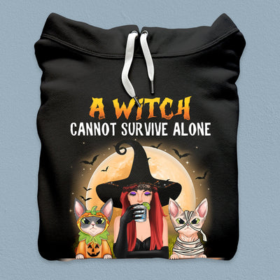 A Witch Cannot Survive Alone She Also Needs Cats Cat Personalized Shirt, Halloween Gift for Cat Lovers, Cat Mom, Cat Dad - TSB01PS02 - BMGifts