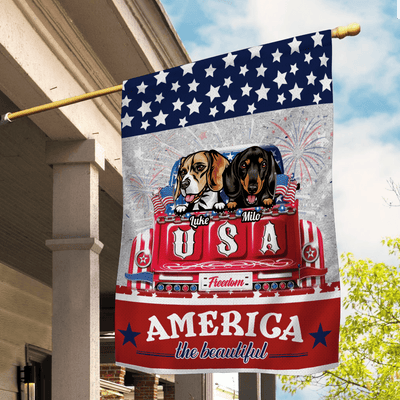 America The Beautiful Dog Personalized Flag, US Independence Day Gift for Dog Lovers, Dog Dad, Dog Mom - GA010PS14 - BMGifts