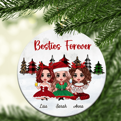 Besties Forever Bestie Personalized Round Ornament, Christmas Gift for Besties, Sisters, Best Friends, Siblings - RO109PS02 - BMGifts