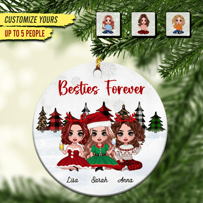 Besties Forever Bestie Personalized Round Ornament, Christmas Gift for Besties, Sisters, Best Friends, Siblings - RO109PS02 - BMGifts