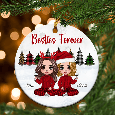 Besties Forever Bestie Personalized Round Ornament, Christmas Gift for Besties, Sisters, Best Friends, Siblings - RO109PS02 - BMGifts