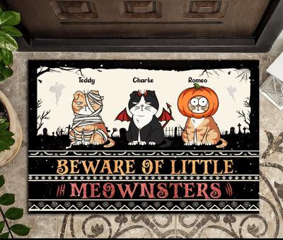 Beware Of Little Meownsters Cat Personalized Doormat, Halloween Gift for Cat Lovers, Cat Mom, Cat Dad - DM006PS14 - BMGifts