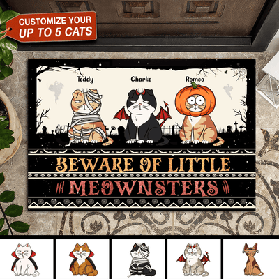 Beware Of Little Meownsters Cat Personalized Doormat, Halloween Gift for Cat Lovers, Cat Mom, Cat Dad - DM006PS14 - BMGifts