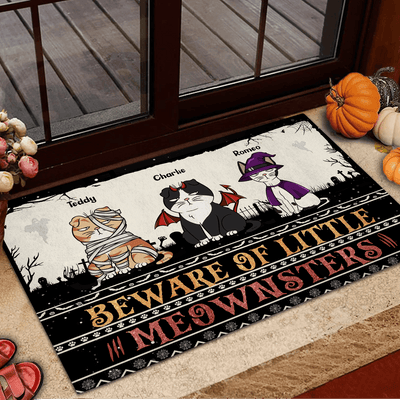 Beware Of Little Meownsters Cat Personalized Doormat, Halloween Gift for Cat Lovers, Cat Mom, Cat Dad - DM006PS14 - BMGifts