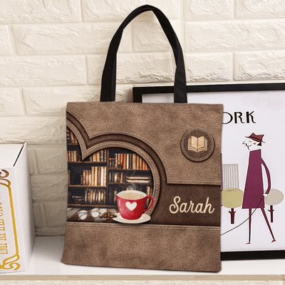Bookshelf With Cup Of Tea Reading Personalized All Over Tote Bag, Personalized Gift for Reading Lovers - TO028PS14 - BMGifts