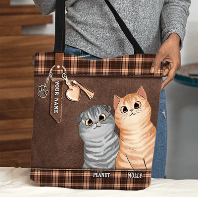 Caro Pattern Brown Color Cat Personalized All Over Tote Bag, Personalized Gift for Cat Lovers, Cat Mom, Cat Dad - TO213PS02 - BMGifts