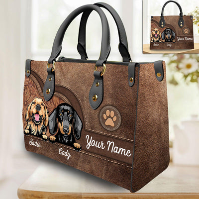 Cat And Dog Personalized Leather Handbag, Personalized Gift for Dog Lovers, Dog Dad, Dog Mom - LD047PS02 - BMGifts