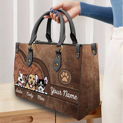 Cat And Dog Personalized Leather Handbag, Personalized Gift for Dog Lovers, Dog Dad, Dog Mom - LD047PS02 - BMGifts
