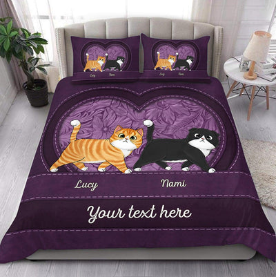 Cat Heart Color Personalized Bedding Set, Personalized Gift for Cat Lovers, Cat Dad, Cat Mom - BD167PS05 - BMGifts