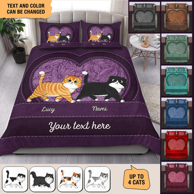 Cat Heart Color Personalized Bedding Set, Personalized Gift for Cat Lovers, Cat Dad, Cat Mom - BD167PS05 - BMGifts