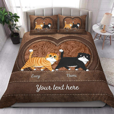Cat Heart Color Personalized Bedding Set, Personalized Gift for Cat Lovers, Cat Dad, Cat Mom - BD167PS05 - BMGifts