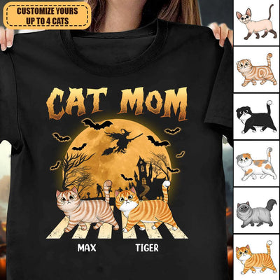 Cat Mom Cat Personalized T-shirt, Personalized Halloween Gift for Cat Lovers, Cat Dad, Cat Mom - TS068PS15 - BMGifts