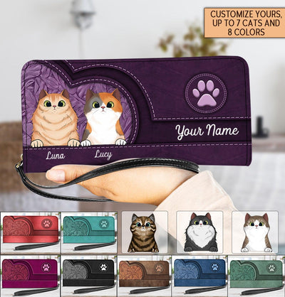 Cats In Leather Pattern Colorful Personalized Clutch Purse, Personalized Gift for Cat Lovers, Cat Mom, Cat Dad - PU068PS01 - BMGifts