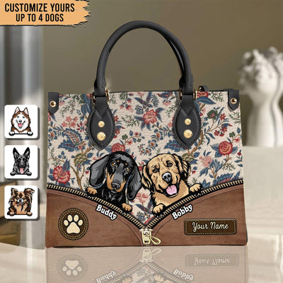 Cute Dogs With Flower Pattern Dog Personalized Leather Handbag, Personalized Gift for Dog Lovers, Dog Dad, Dog Mom - LD050PS01 - BMGifts