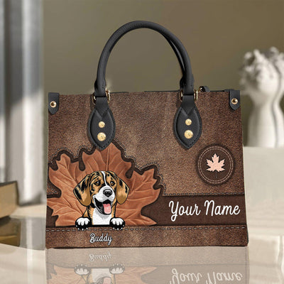 Cute Dogs With Maple Dog Personalized Leather Handbag, Personalized Gift for Dog Lovers, Dog Dad, Dog Mom - LD049PS01 - BMGifts