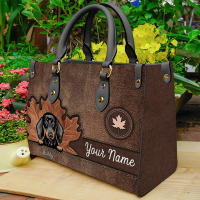 Cute Dogs With Maple Dog Personalized Leather Handbag, Personalized Gift for Dog Lovers, Dog Dad, Dog Mom - LD049PS01 - BMGifts