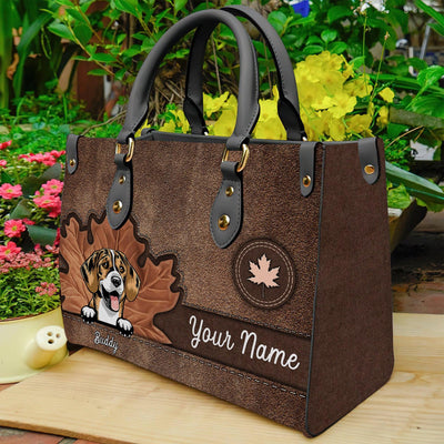 Cute Dogs With Maple Dog Personalized Leather Handbag, Personalized Gift for Dog Lovers, Dog Dad, Dog Mom - LD049PS01 - BMGifts