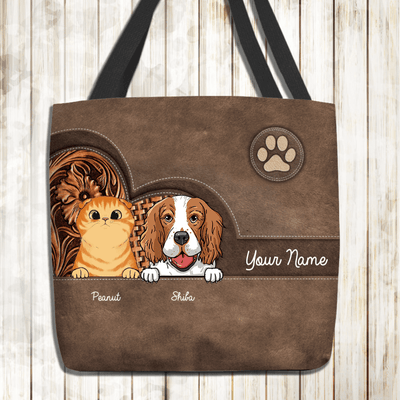 Dog And Cat Personalized All Over Tote Bag, Personalized Gift for Dog Lovers, Dog Dad, Dog Mom, Personalized Gift for Cat Lovers, Cat Mom, Cat Dad - TO038PS - BMGifts
