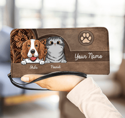 Dog And Cat Personalized Clutch Purse, Personalized Gift for Dog Lovers, Dog Dad, Dog Mom - PU007PS - BMGifts