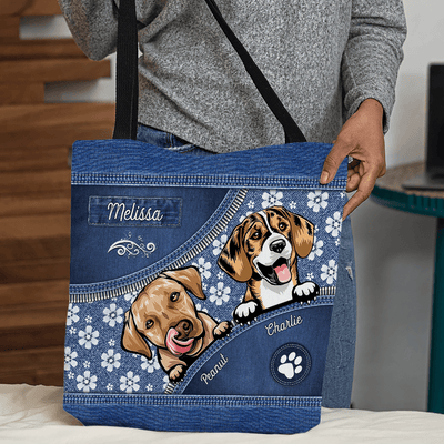 Dog Denim Personalized All Over Tote Bag, Personalized Gift for Dog Lovers, Dog Dad, Dog Mom - TO222PS05 - BMGifts