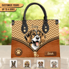 Dog Pattern Personalized Leather Handbag, Personalized Gift for Dog Lovers, Dog Dad, Dog Mom - LD110PS05 - BMGifts