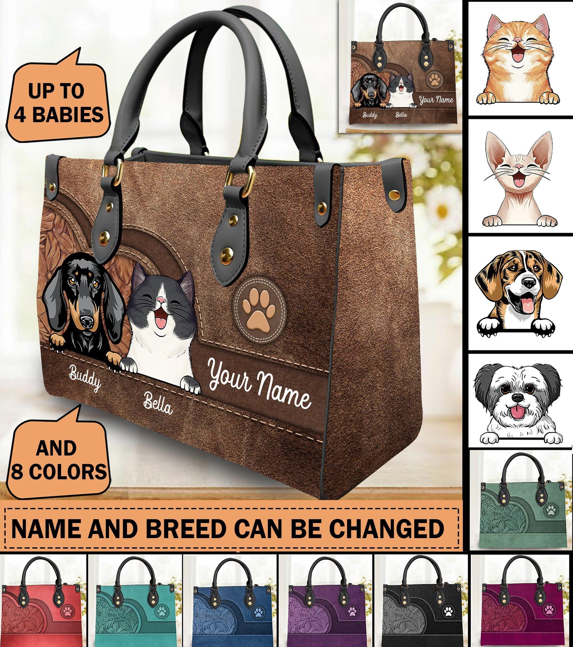 Dog Personalized Leather Handbag, Personalized Gift for Dog Lovers, Dog Dad, Dog Mom - LD041PS04 - BMGifts