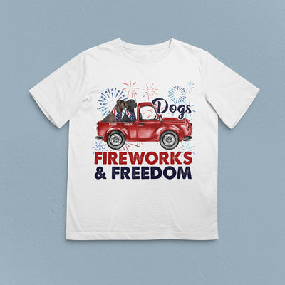 Dogs, Fireworks And Freedom Dog Personalized Shirt, US Independence Day Gift for Dog Lovers, Dog Dad, Dog Mom - TSA04PS01 - BMGifts