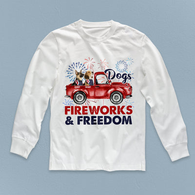 Dogs, Fireworks And Freedom Dog Personalized Shirt, US Independence Day Gift for Dog Lovers, Dog Dad, Dog Mom - TSA04PS01 - BMGifts