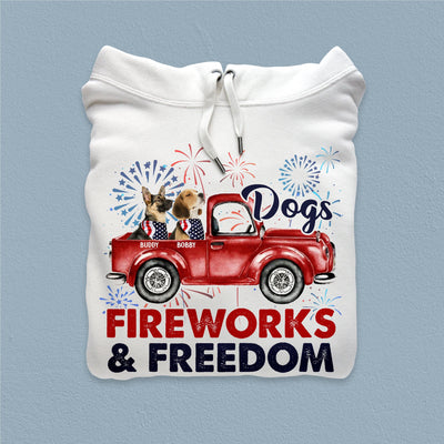 Dogs, Fireworks And Freedom Dog Personalized Shirt, US Independence Day Gift for Dog Lovers, Dog Dad, Dog Mom - TSA04PS01 - BMGifts