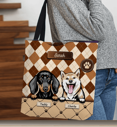 Dogs With Rhombus Pattern Dog Personalized All Over Tote Bag, Personalized Gift for Dog Lovers, Dog Dad, Dog Mom - TO128PS01 - BMGifts