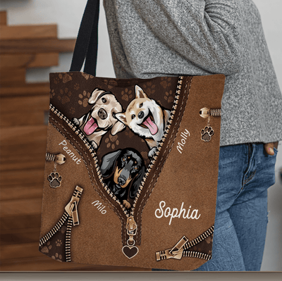 Dogs With Zipper Pattern Dog Personalized All Over Tote Bag, Personalized Gift for Dog Lovers, Dog Dad, Dog Mom - TO127PS01 - BMGifts